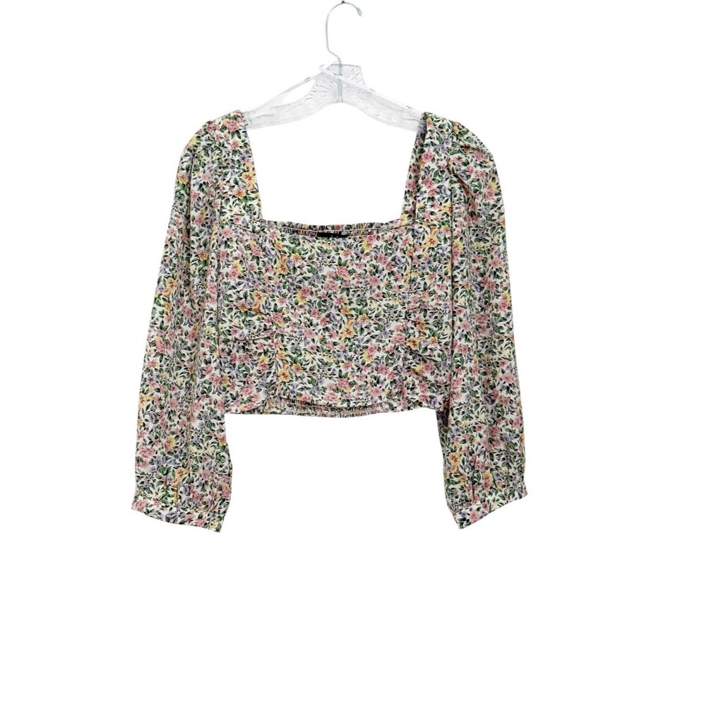 LuLus Floral Square Neck Long Sleeve Crop Top